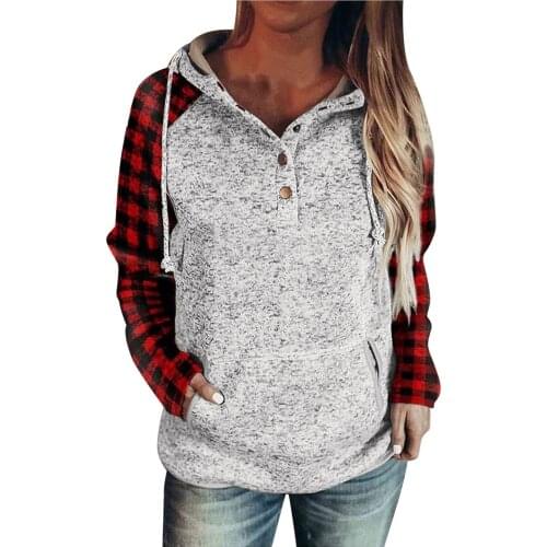 Drawstring Buttoned Hoodie For Women Shoulder Patchwork Long Sleeve Tops Autumn Hooded Women Blouse Sudaderas Con Capucha