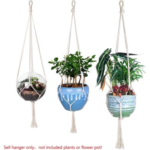 Vintage Knotted Macrame Plant Hanger Basket Handmade Braided Cotton Rope Flower Pot Holder Macrame Lifting Rope Hanging Basket