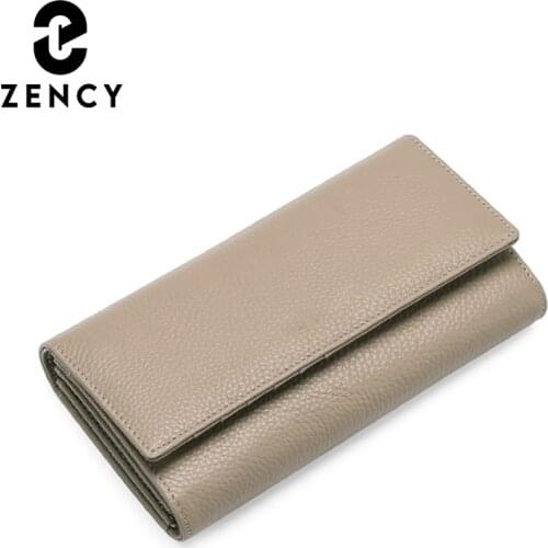 Zency New Cowhide Leather Womens Hight Quality Wallet Card Case Fashion Designer Clutch Holders Bag Female Slim Hasp Coin Purse
