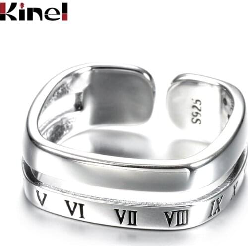 Kinel 925 Sterling Silver Vintage Letter Double layer Open Rings for Women Style Real 100% Sterling Silver Jewelry 2020 New