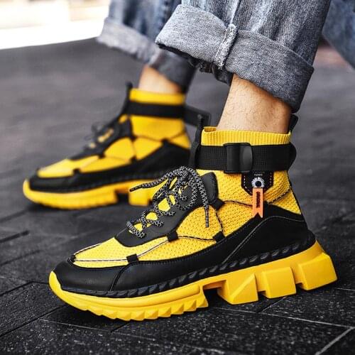Plus Size High Tops Summer Sneakers Socks Men Sport Shoes Men Sneakers 2021 Yellow Sports Shoes Mens Running Tennis Knit B-980