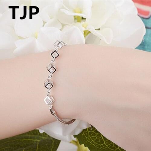 TJP Simple Heart Fashion Girl Party Accessories Popular 925 Sterling Silver Women Bangle Jewelry Wedding Engagement