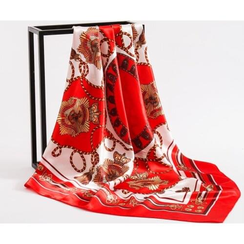 Summer Lady Silk Square Scarf Fashion Print Shawls Women Bandana Head Wraps Large Hijab Luxury Brand Neckerchief Foulard New