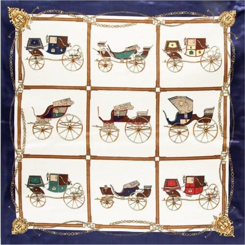 POBING Silk Square Scarf Women Horse Carriage Print Foulard Satin Hijab Bandana Lady Neckerchief Femme Head Scarves 90cm*90cm