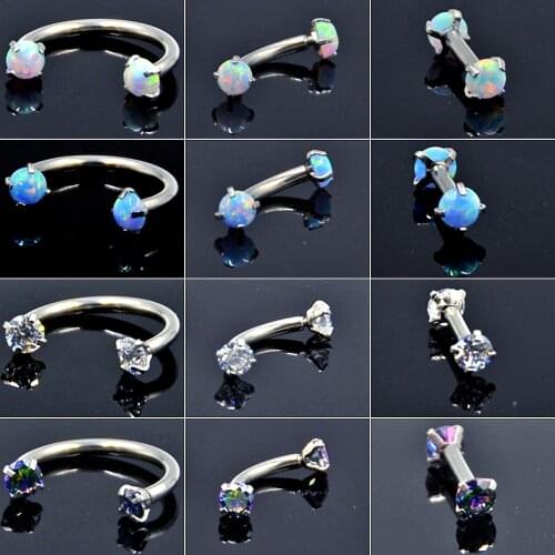 1PC Surgical Steel Surgical Steel Opal Aurora Zircon Circular Bead Ring with Internally Thread Horseshoe Ear Tragus Cartilage