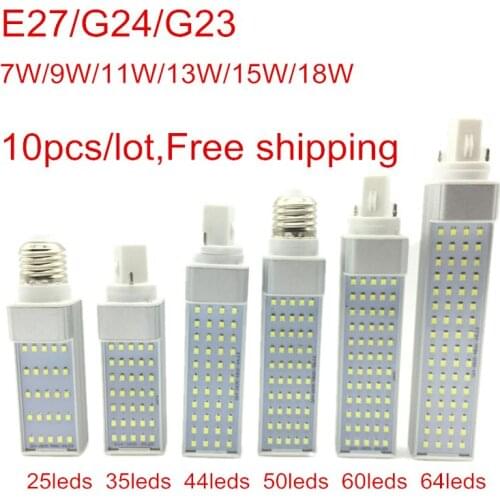 10pcs E27/G24/G23 LED Bulb 7W 9W 11W 13W 15W 18W LED Corn Bulb Lamp SMD2835 Spotlight 180 Degree AC85-265V Horizontal Plug Light