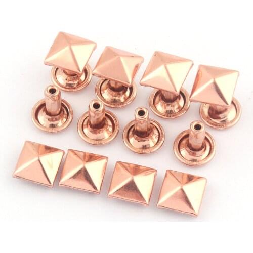 11mm Rose Gold Double Cap Rivets Square Metal Pyramid Stud Button Round Rapid Studs for Purse Handbags Shoes Belts Leather Craft