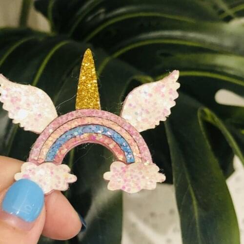 12Pcs Glitter Fabric Padded Appliques Sequins Animals Rainbow Patches for Crafts Clothes DIY Headwear Wall Sticker Accessories