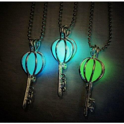 12pcs/lot Vintage European Key hollow luminous beads necklace Woman Man Pendant Necklace Chain Gift Glow Wedding Party Supplies