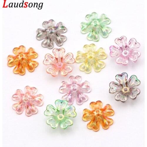 50pcs 16mm Multicolor Transparent AB Acrylic Flower Bead Caps Crimp End Caps For Jewelry Making Finding Diy Handmade Accessories