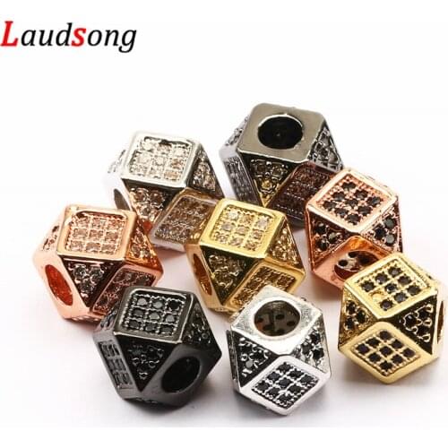 2pcs 7*7mm Octagon Spacer Beads Brass Micro Pave Crystal CZ Beads For Jewelry Making DIY Bracelet Charms Accessories
