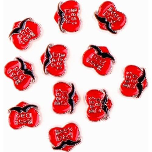 20Pcs/lot Enamel Red Heart Best Dad Floating Charms Living Glass Lockets Pendant Mother Day Gift Jewelry