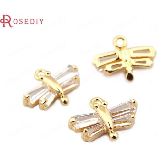 33673)6PCS 7*10MM 24K Gold Color Brass with Zircon Dragonfly Charms Pendants High Quality Diy Jewelry Findings Accessories