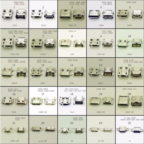 50-250Pcs/25Models High Quality Micro USB Connector Socket Jack Used For Phone Samsung I739/I9082/I9000/J100/S5570/W2013/I8262D