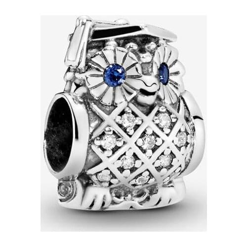 Free Shipping Authentic 925 Sterling Silver Owl Graduation Charm Fit Original Pandora Bracelet For Women DIY Jewelry S925 Beads