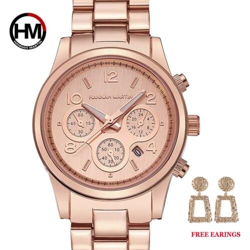 1 set Classic Women Rose Gold Top Brand Luxury Lady Dress Business Fashion Casual Waterproof Watches Quartz Calendar Wristwatch