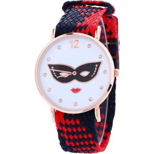 Top Fabric Knit Braided Ethnic Eyes Mask Watch Women Casual Analog Quartz Wristwatch Fashion Woman Girls Teen Fancy
