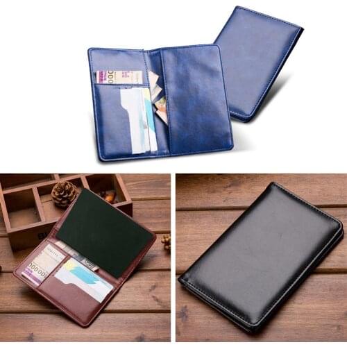 Retro Solid Color Faux Leather Travel Passport Holder Credit Card Cash Wallet