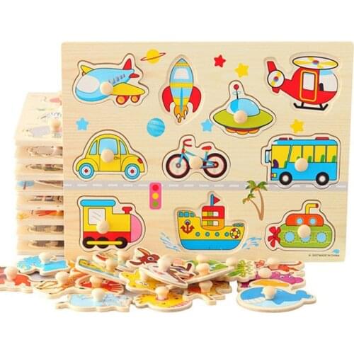 30cm*22cm Baby Wooden Puzzle Cartoon Animal Hand Grab Board Game 3d Jigsaw Puzzle Educational Toys For Children Gifts