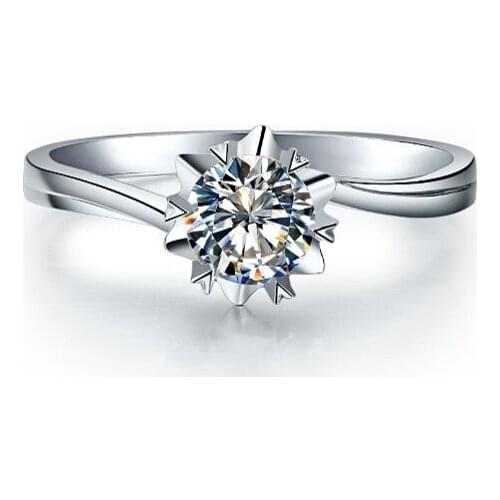 Affordable 14K Jewelry Solid White Gold AU585 Wedding Ring Snowflake Design 1Ct D Moissanite Solitaire Femlae Ring