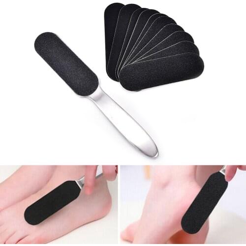 Double Side Stainless Steel Pedicure Foot File +10Pcs Dry Sanding Paper Hard Skin Remover Feet Care Pedicure Tools New