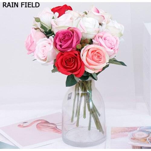 Artificial Flowers 33cm Mini Silk Fake Flower Swan Roses for Wedding Car Home Decoration Room Decoration Silk Material