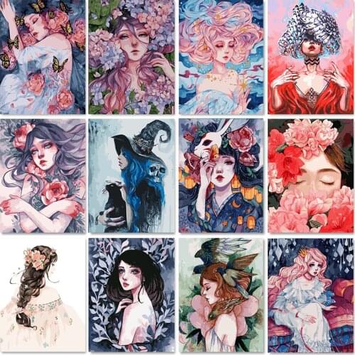 GATYZTORY 60x75cm DIY Painting By Numbers Flower Girl Figure HandPainted Oil Painting Canvas Colouring Home Decor Unique Gift