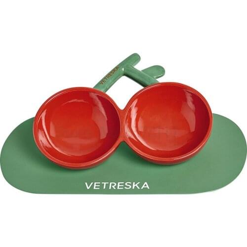 Cherry cat Bowl Ceramic double bowl dog bowl protect cervical vertebra from overturning baby cat water bowl food bowl