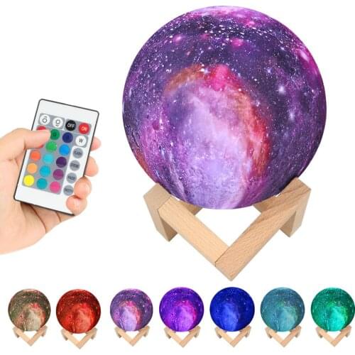3D Print Galxy Moon Lamp 16 Color Change Starry Sky Night Lamp Planet Night Light Star Moon Home Decoration Creative Gift