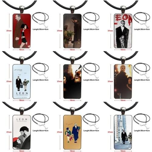Leon Matilda Natalie Portman Movie Poster Glass Cabochon Choker Pendant Rectangle Necklace Steel Color Jewelry For Girls Gift