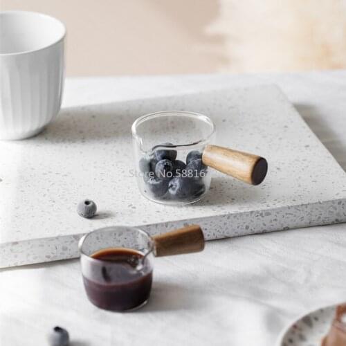 Small Glass Milk Cup Mini Wooden Handle Milk Jug Honey Milk Cup Seasoning Small Dish Steak Western Restaurant Juice Bucket