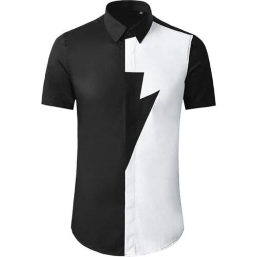 Minglu 100% Cotton Mens Luxury Lightning Pattern Short Sleeve Casual Male Shirts Fashion Slim Fit Party Male Shirts 3xl
