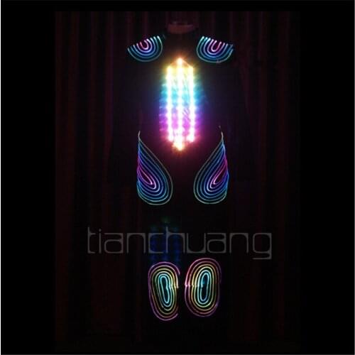 TC-79 Full color LED colorful light robot mens costumes led RGB ballroom disco stage dance wears Programmable led fiber clothes