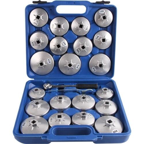 23pcs Aluminum Alloy Cup Type Oil Filter Cap Wrench Socket Removal Tool Set 1/2"