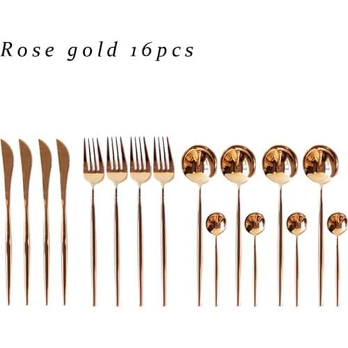 4/16Pcs Gold Silver Dinnerware Cutlery Set Mirror Steak Knives Fork Spoon Dinner Flatware high quality Stainless Steel Tableware