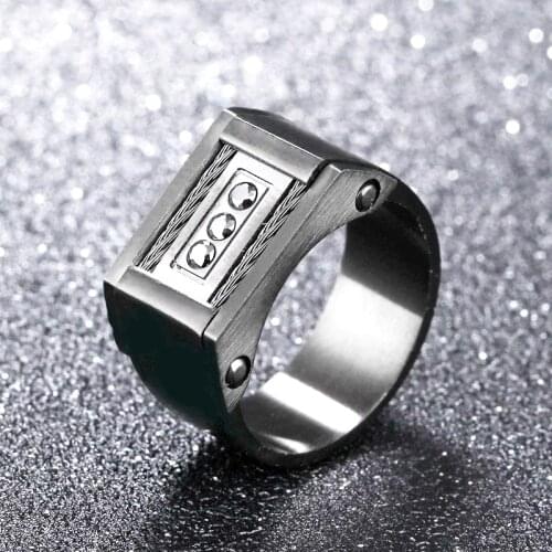 New Classic Bohemian Black Crystal Inlaid Ring Mens Geometric Ring Metal Ring Accessories Party Jewelry