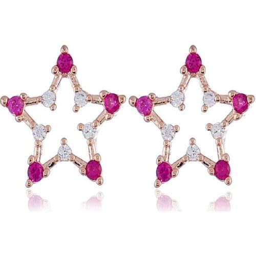 New Powder Crystal Five-Star Earrings Female Temperament Earrings Simple Personality Baitao S925 Silver Needle