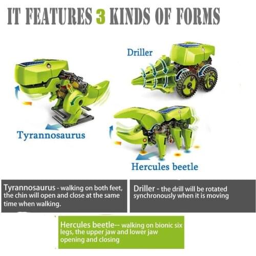 New Solar Energy 3 In 1 Transformation Jessic World Dinosaur Insect Driller Robot Toys DIY Educational for Children