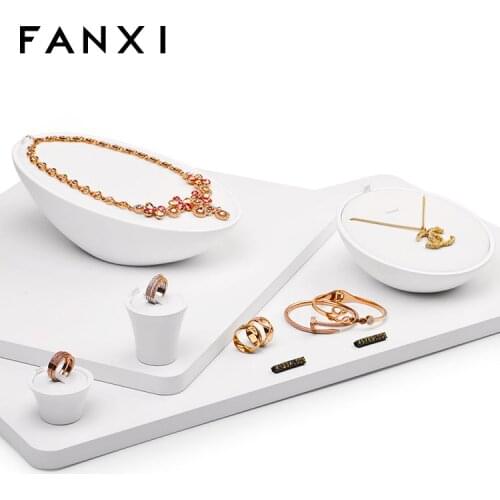 FANXI New White Jewelry Display Stand Set Solid Wood Painted Ring Bracelet Necklace Display Rack Display Props for Jewelry Shop