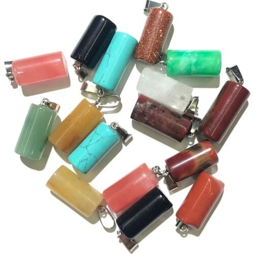 2 Pcs Natural Stone Pendant Necklace Accessories Cylinderical Crystal Agates Stone Charms for Jewelry Making Bracelet Earrings