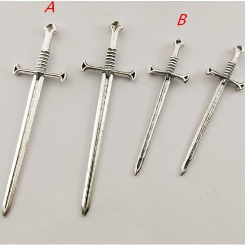 6pcs Sword Pendant Charms Tibetan Silver Plated Pendants Antique Jewelry Making DIY Handmade Craft
