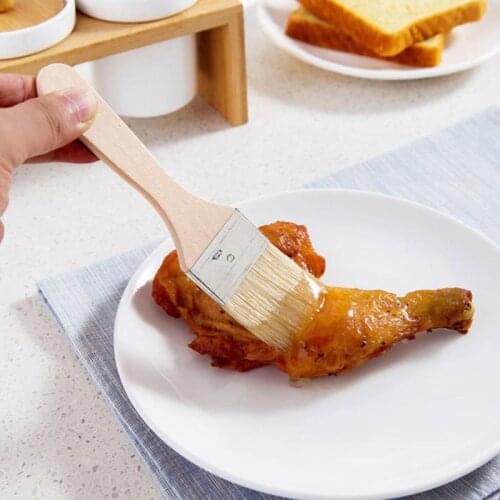100pcs High temperature wooden handle brush oil grill brush, lint-free kitchen bakeware small oil brush NO291