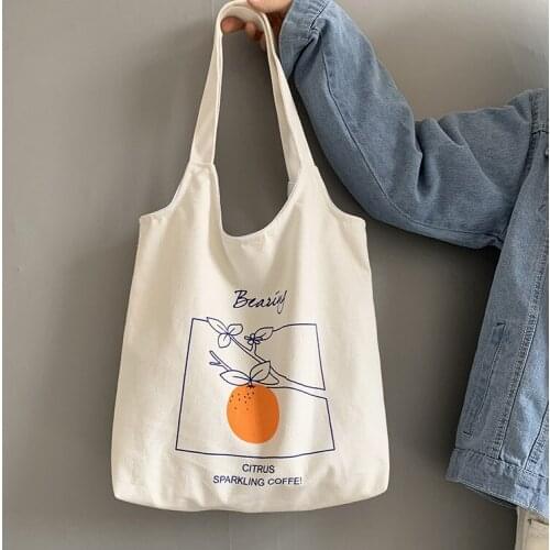 Chic Simple Fruit Orange Canvas Bag Artistic Female Canvas Bag Vest Type Ins Simple Portable Shoulder Bag
