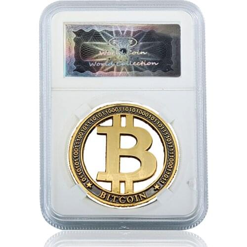 United States Hollow Bitcoin Gold Coin Collectible Art Collection Gift commemorative W/ Acrylic Case