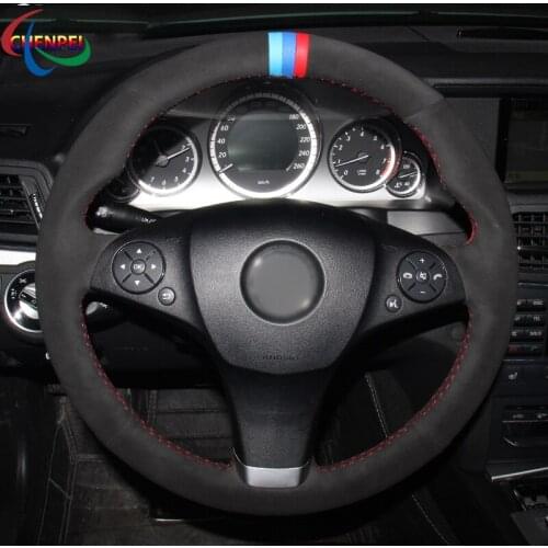 DIY Hand-stitched Anti-Slip Black Suede Steering Wheel Cover For Mercedes-Benz E350 E260 Car Interior Decoration