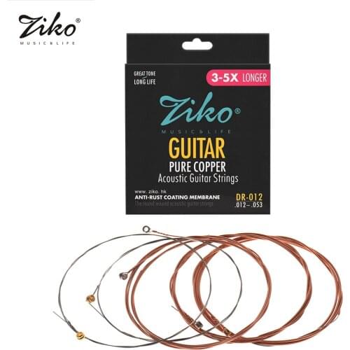 ZIKO DR-012 Acoustic Guitar Strings Hexagon Alloy Wire Pure Copper Wound Anti-Rust Coating Membrane 6 Strings Set