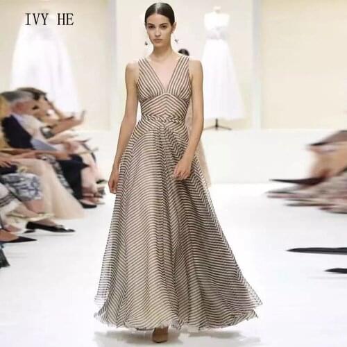 IVY HE High Quality Summer Dress Woman Clothing Comfortable Organza Stripe Patchwork Long Dress Traf ZAfu Vintage Party Dresses