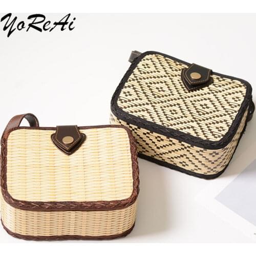 YoReAi Woven Rattan Bag Square Straw Shoulder Pack Small Beach HandBags Women Summer Hollow Handmade Messenger Crossbody Bags
