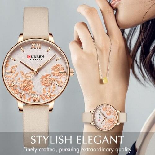 NEW CURREN Leather Women Watches Unique Design Dial Quartz Wristwatch Girl Clock Female Fashion Dress Watch Montre Femme 9065