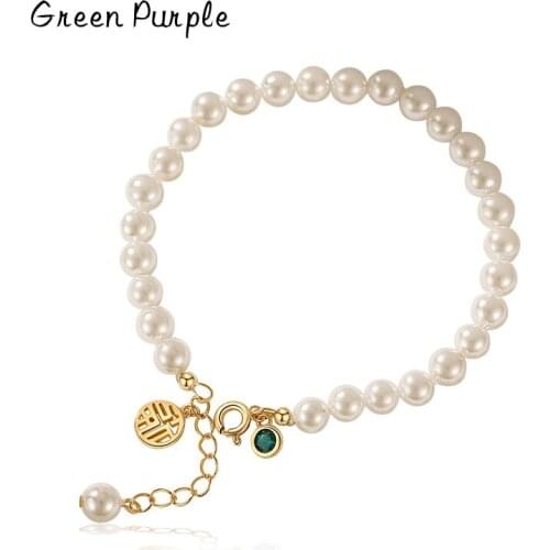 925 Sterling Silver Lucky Pendant Natural Pearl Bracelet Bijoux Minimalism Bangles Vintage Bohemian Joyas Silver Women Bangles